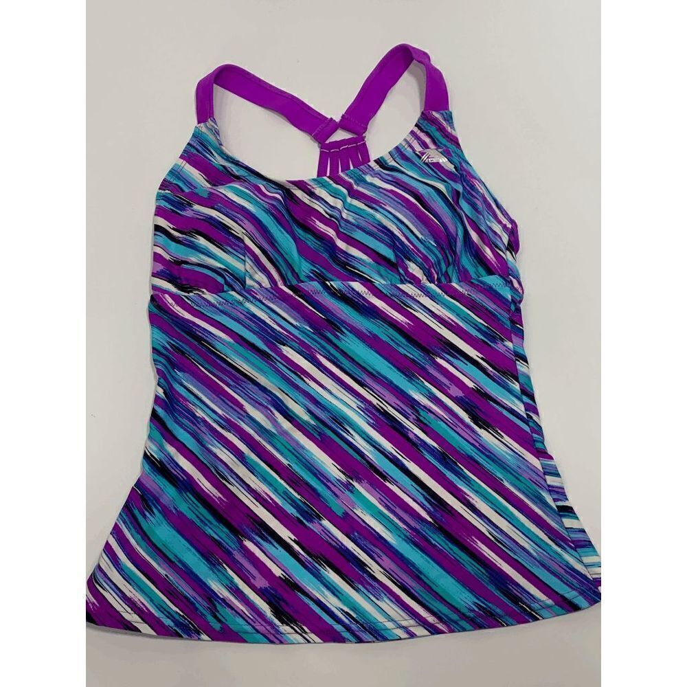 ZeroXposur Womens Swimwear Top Tankini Strappy Padded Swimsuit Purple Blue 6